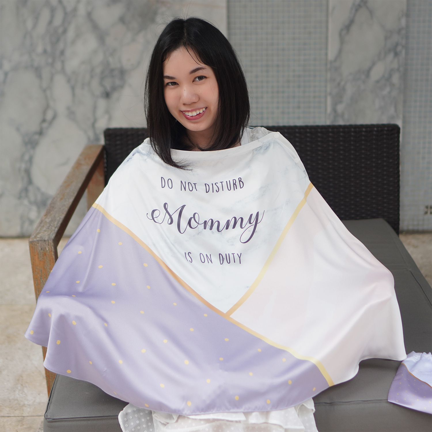 ผ้าคลุมให้นม (รุ่นมีกระดุม ถอดโครงได้) พร้อมส่ง ลาย Marble - Triangle