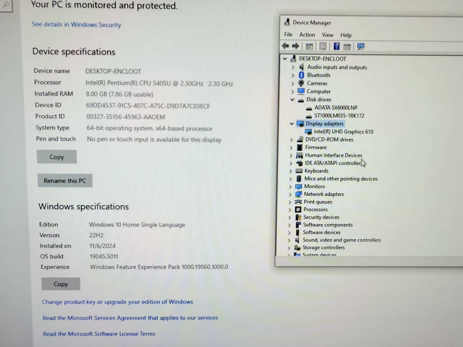 ออลอินวัน Lenovo IdeaCentre AIO A340-22IWL(5405U/8GB/M.2 256GB/1TB)+Adapter จอมีรอย ฟิล์มมุมจอถลอก