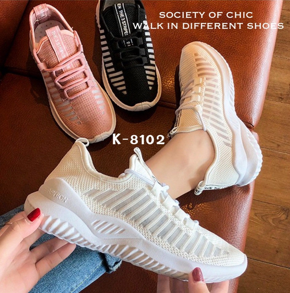 รองเท้าผ้าใบสไตล์Sportแต่งแถบข้าง (สีขาว)