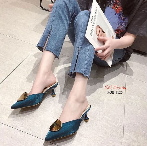 รองเท้าซาตินทรงเปิดส้น (สีดำ)