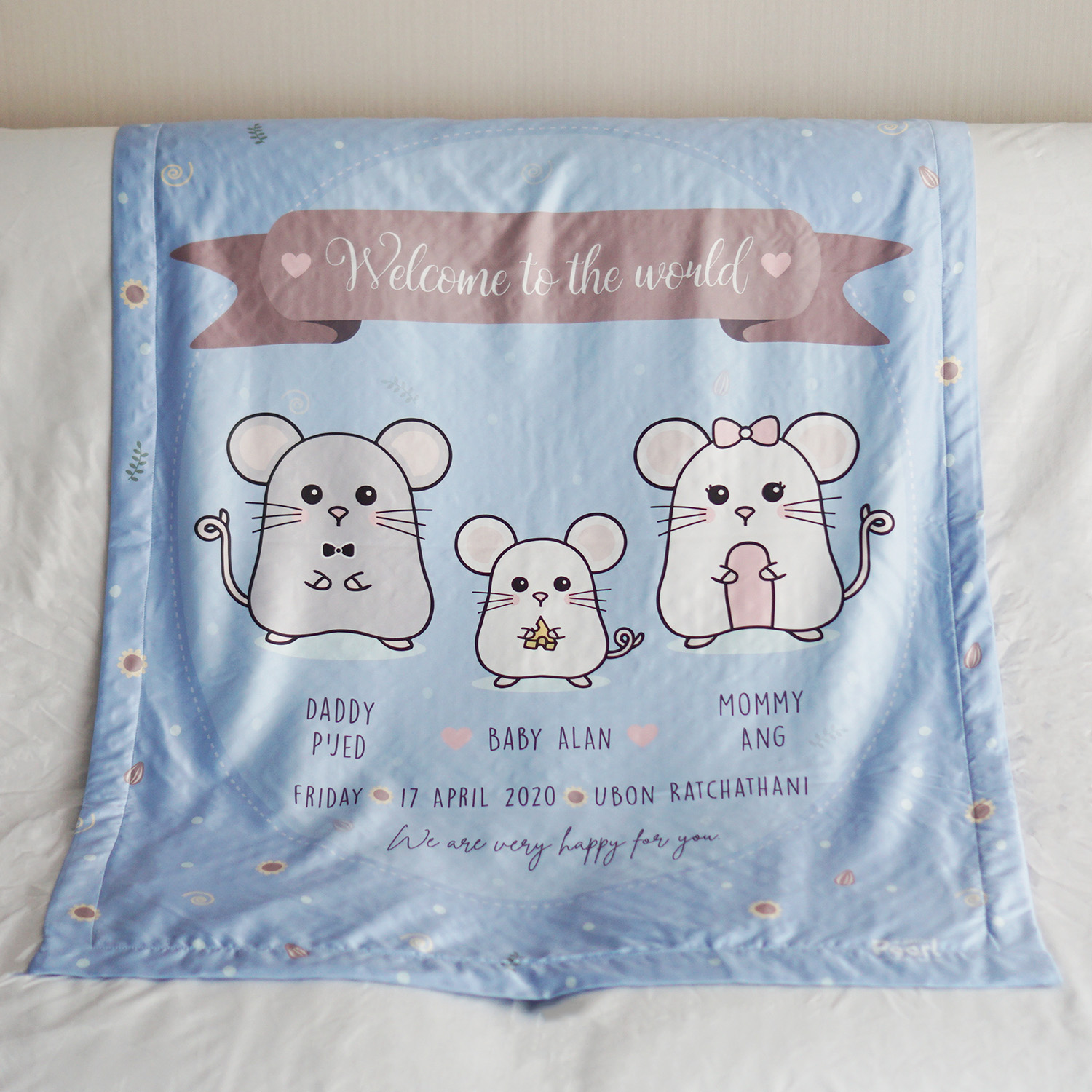 ผ้าห่มเด็ก ใส่ชื่อ ลาย Mini Mouse - Indigo