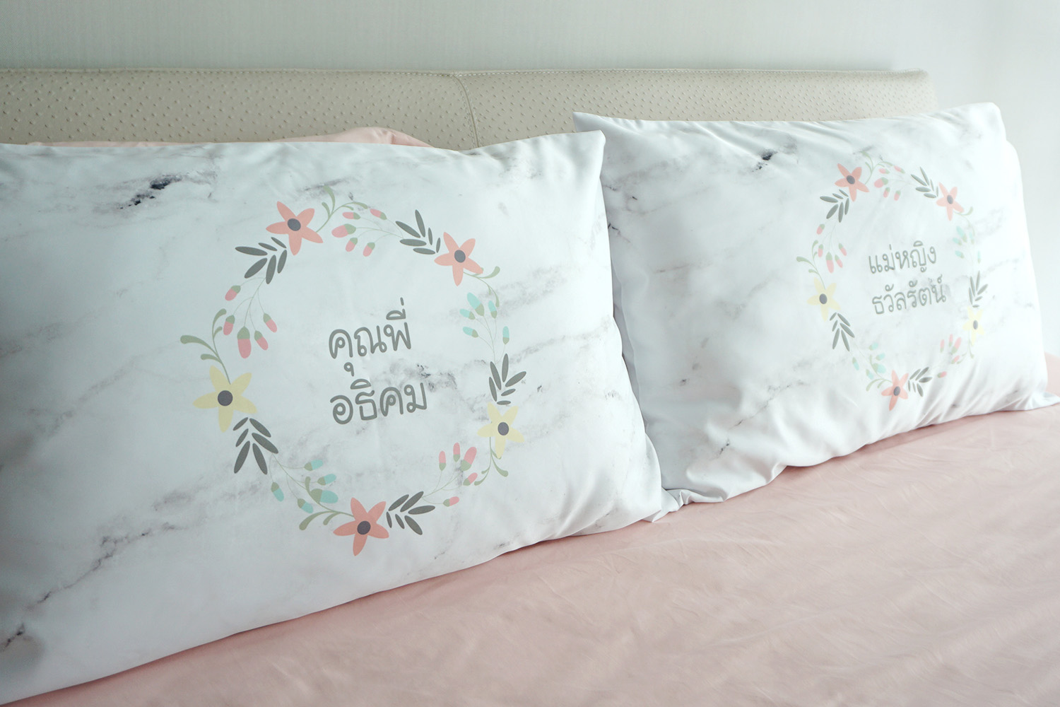 ปลอกหมอนหนุนคู่ลายหินอ่อน Floral Frame - Grey