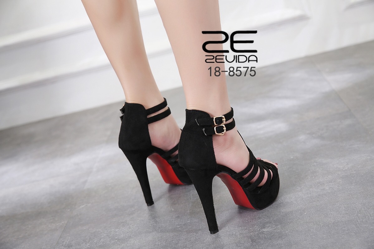 รองเท้าส้นสูงT-Strap สายรัด2ชั้น (สีชมพูนู๊ด)