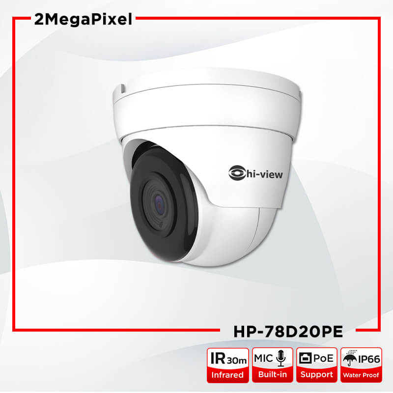 ขายถูก HP-78D20PE Hiview Dome Mic-Built-in IP Camera PoE 2 MP กล้องวงจรปิดไฮวิว ระบบไอพี 2 ล้านพิกเซล ใช้งานภายใน มีไมค์ในตัว บันทึกภาพและเสียง ประกันศูนย์