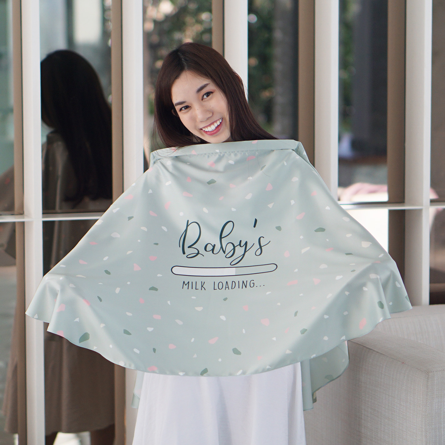 ผ้าคลุมให้นม สั่งทำใส่ชือ ลาย Terrazzo - Green