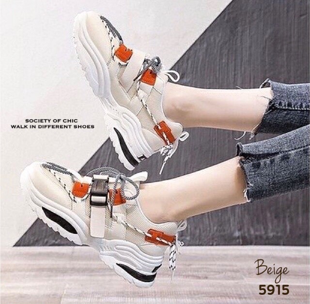 รองเท้าผ้าใบแฟชั่นแต่งพื้นSport (สีครีม)
