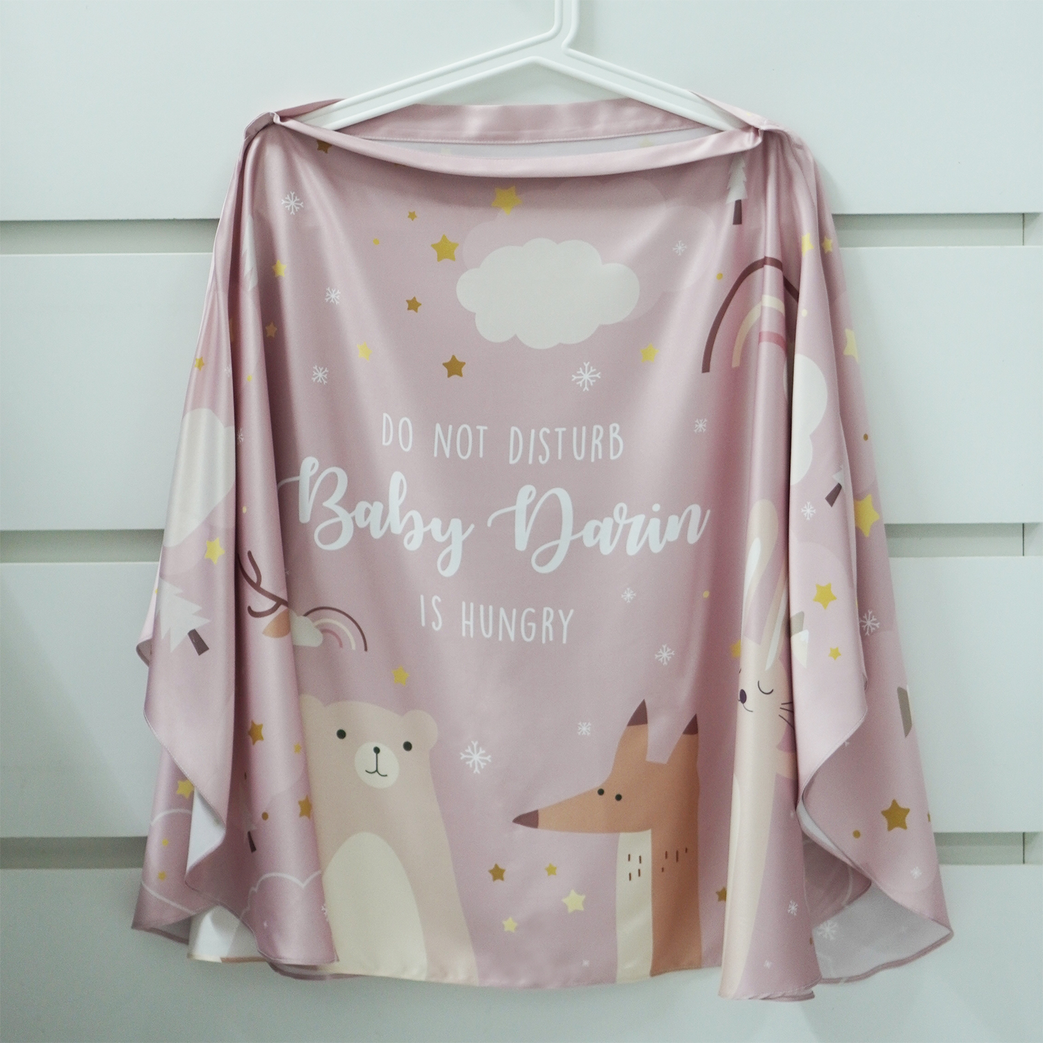 ผ้าคลุมให้นม สั่งทำใส่ชือ ลาย Woodland - Pink