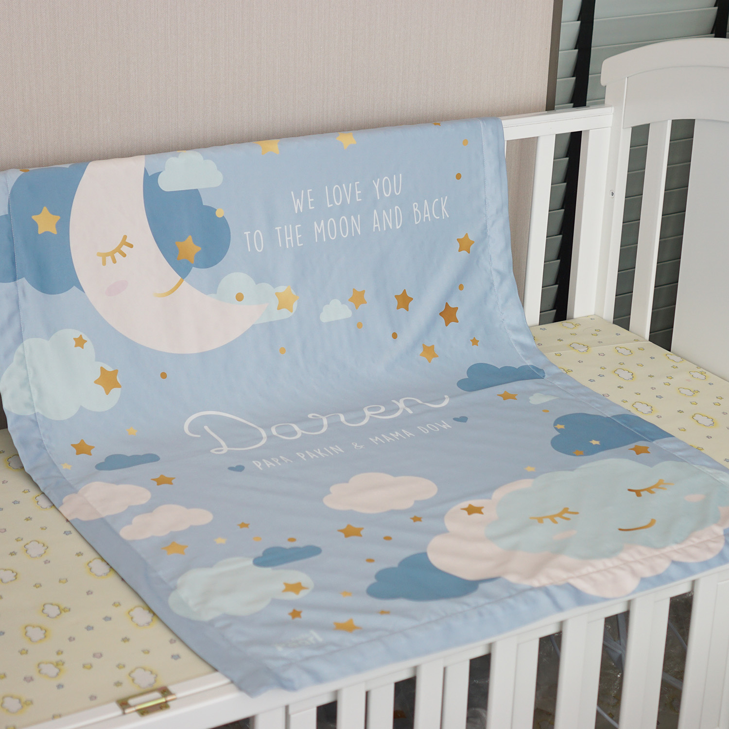 ผ้าห่ม สั่งทำใส่ชื่อ ลาย Moon - Blue