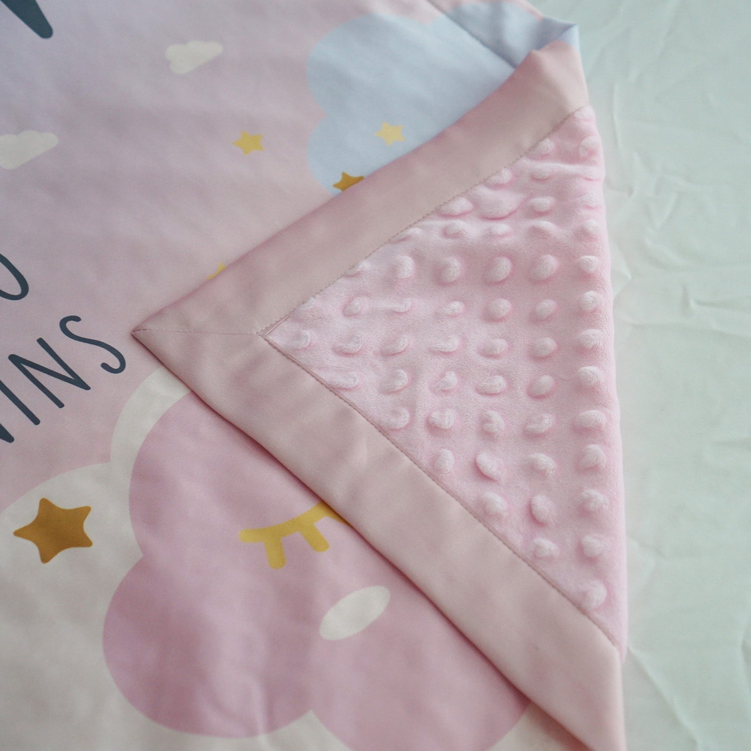 ผ้าห่ม สั่งทำใส่ชื่อ ลาย Moon -Blue Pink