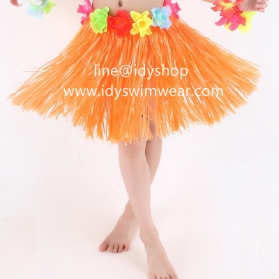แบบที่ 1ขนาดยาว 40 cm สีส้ม กระโปรงเชือกฟาง Hawaii กระโปรงฮาวาย อย่างเดียว อย่างหนา
