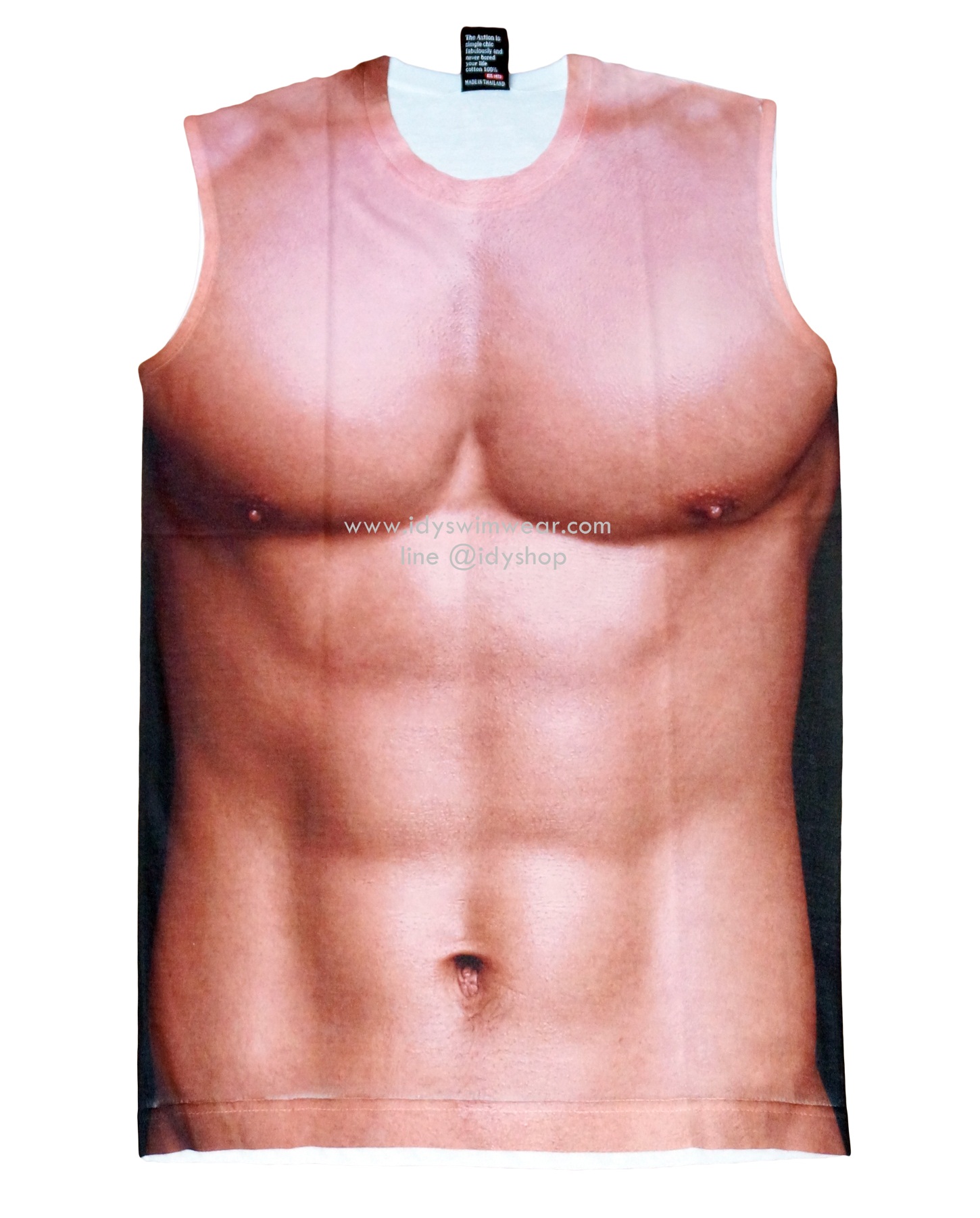 size XL แขนกุด พื้นขาว Sixpack t shirt เสื้อลายกล้าม เสื้อยืด ลายกล้ามท้อง สกรีนด้านหน้า เสื้อวิ่ง เสื้อไปทะเล เสื้อตลก เสื้อสกรีน