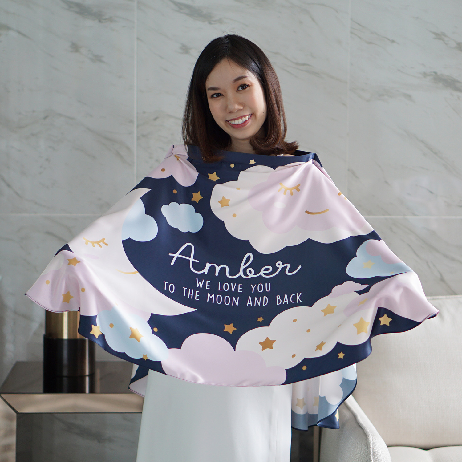 ผ้าคลุมให้นม สั่งทำใส่ชือ ลาย Moon - Navy