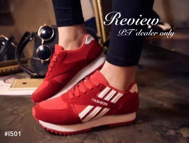พร้อมส่ง : รองเท้าผ้าใบทรง Sport สกีนลาย (สีแดง)