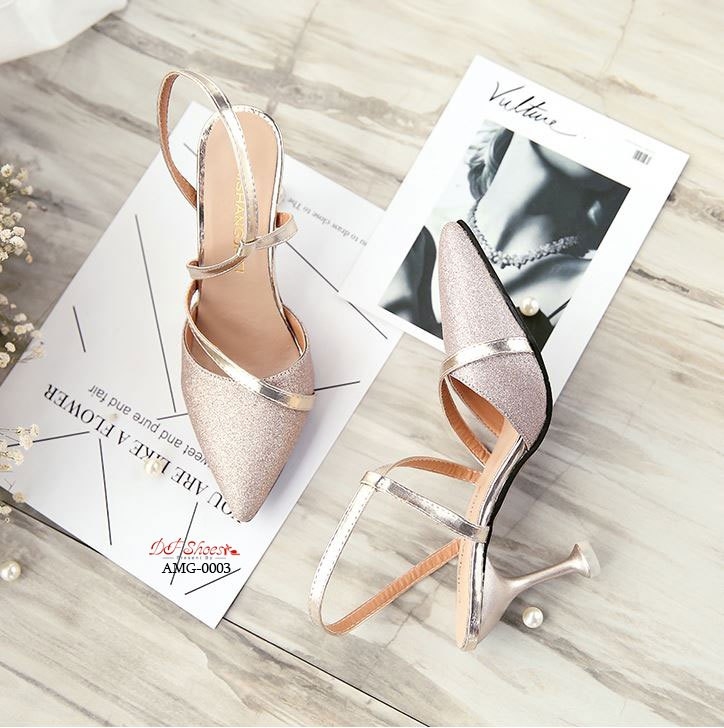 รองเท้าส้นสูงสายไขว้กลิตเตอร์ (สีทอง)