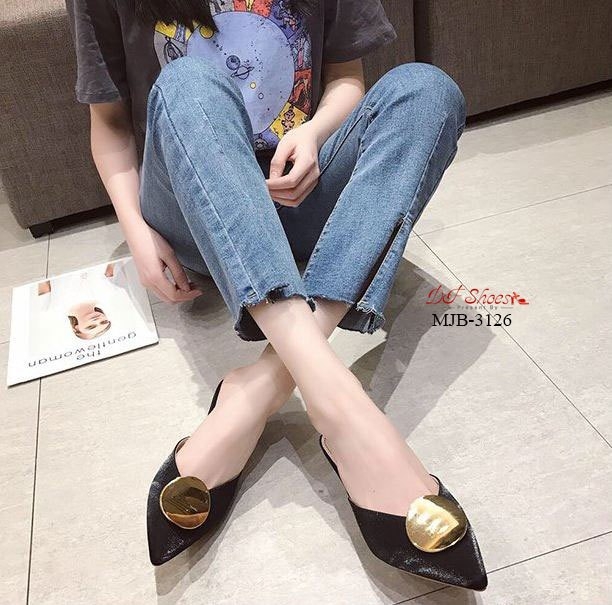 รองเท้าซาตินทรงเปิดส้น (สีดำ)