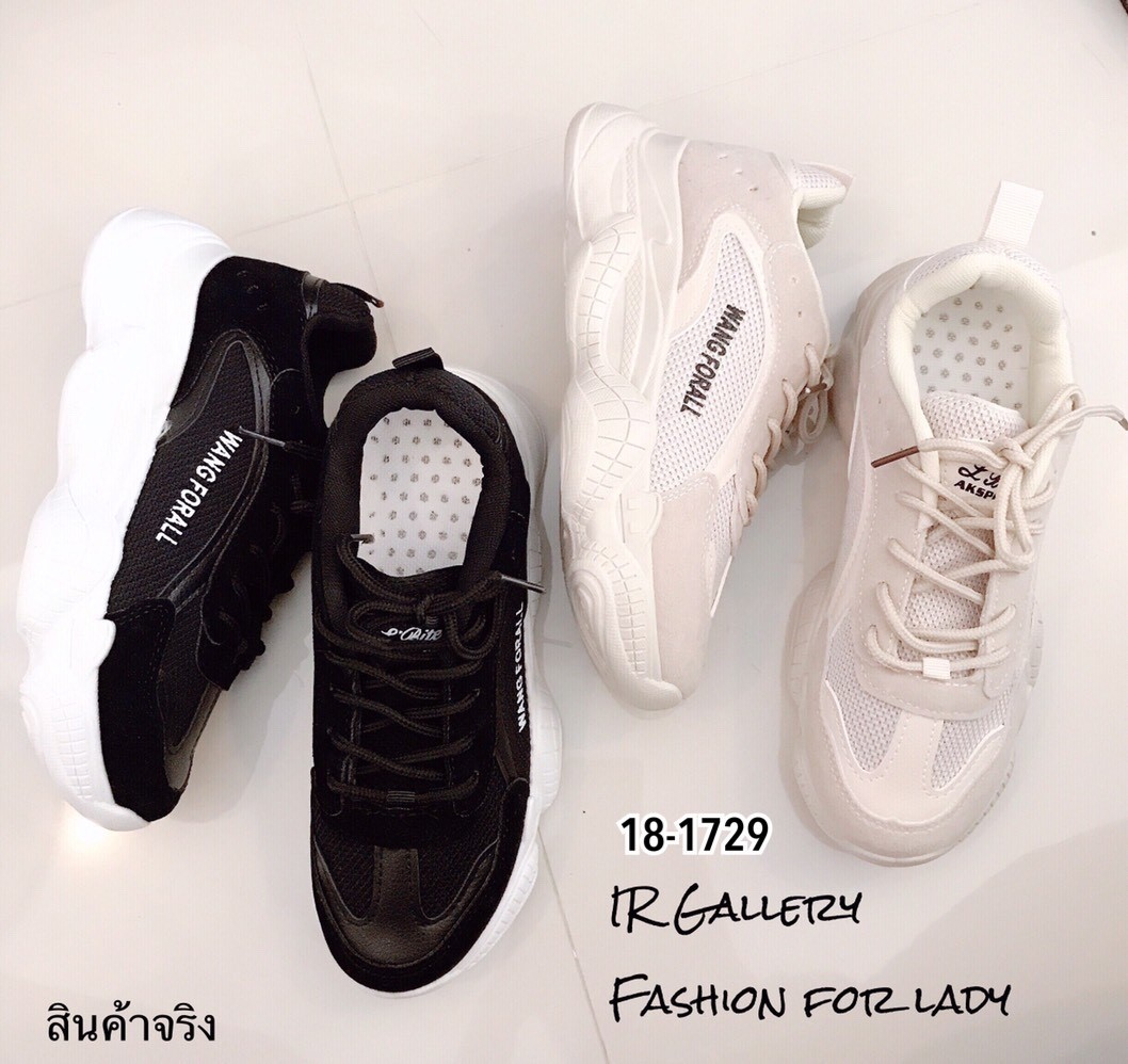 รองเท้าผ้าใบทรงSportแต่งโลโก้ข้าง (สีดำ)