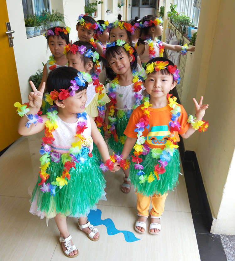แบบที่ 2 ขนาด 40 cm สีชมพู กระโปรงเชือกฟาง อย่างหนา + เซทพวงมาลัยดอกไม้ 4 ชิ้น