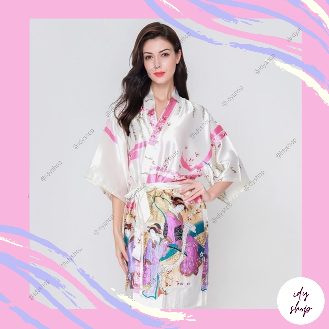 เสื้อคลุม กิโมโน ลายเกอิชา เสื้อคลุมอาบน้ํา เสื้อคลุมชุดนอน ชุดนอนผ้าแพร ชุดนอนคุณนาย ชุดนอนผ้าซาติน ชุดนอนผู้ใหญ่