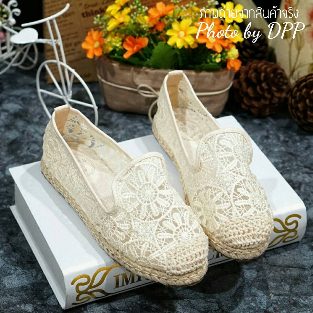 พร้อมส่ง : รองเท้าลูกไม้ถักปอสไตล์วินเทจ