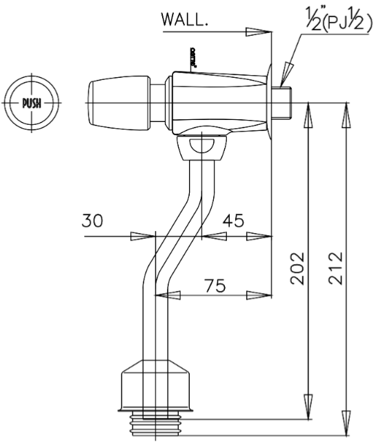 CT475SL(HM) ฟลัชวาล์วโถปัสสาวะชายชนิดกด (ระยะติดตั้ง75ม.ม.)