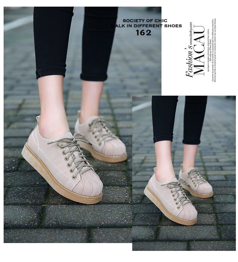 รองเท้าผ้าใบหนังนิ่มสไตล์วินเทจ (สีดำ)