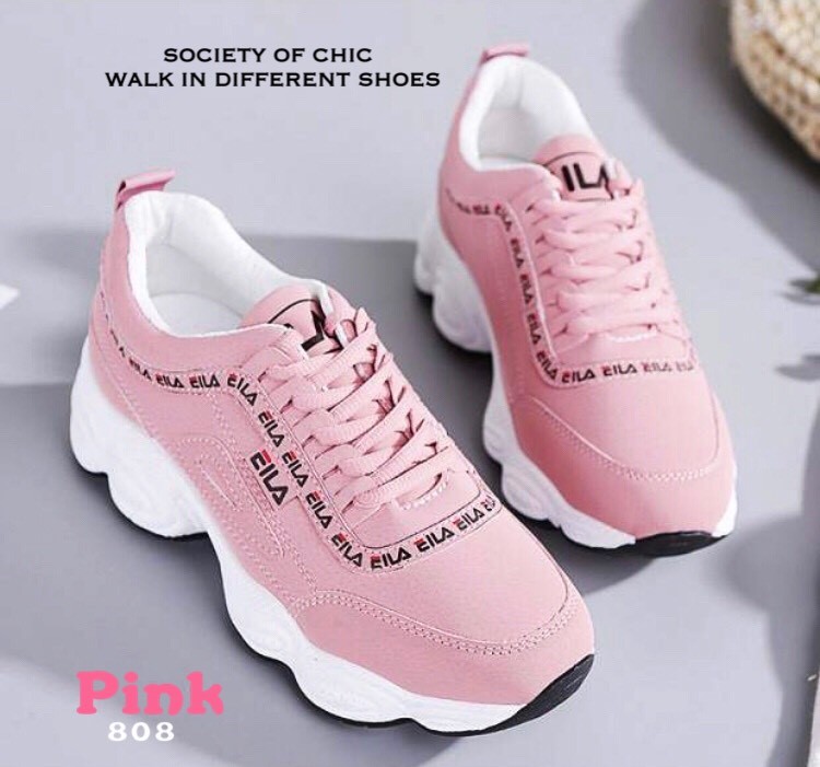 รองเท้าผ้าใบสไตล์Sportแต่งลาย (สีชมพู)