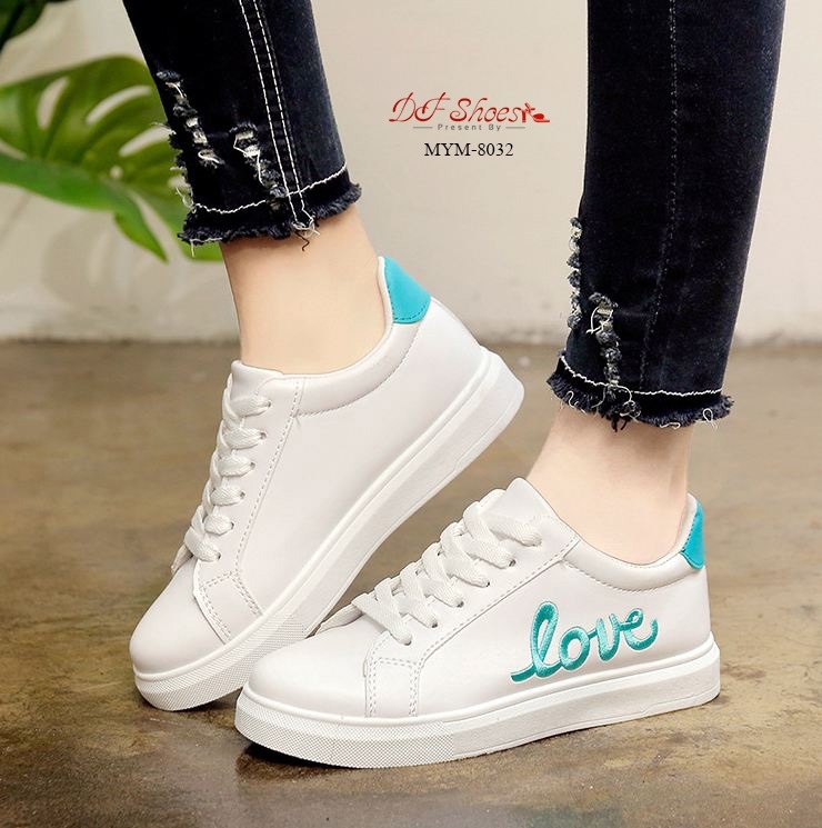 รองเท้าผ้าใบpuปักลายLove (สีชมพู)