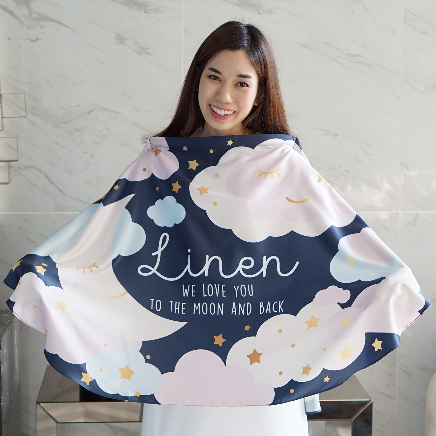 ผ้าคลุมให้นม สั่งทำใส่ชือ ลาย Moon - Navy