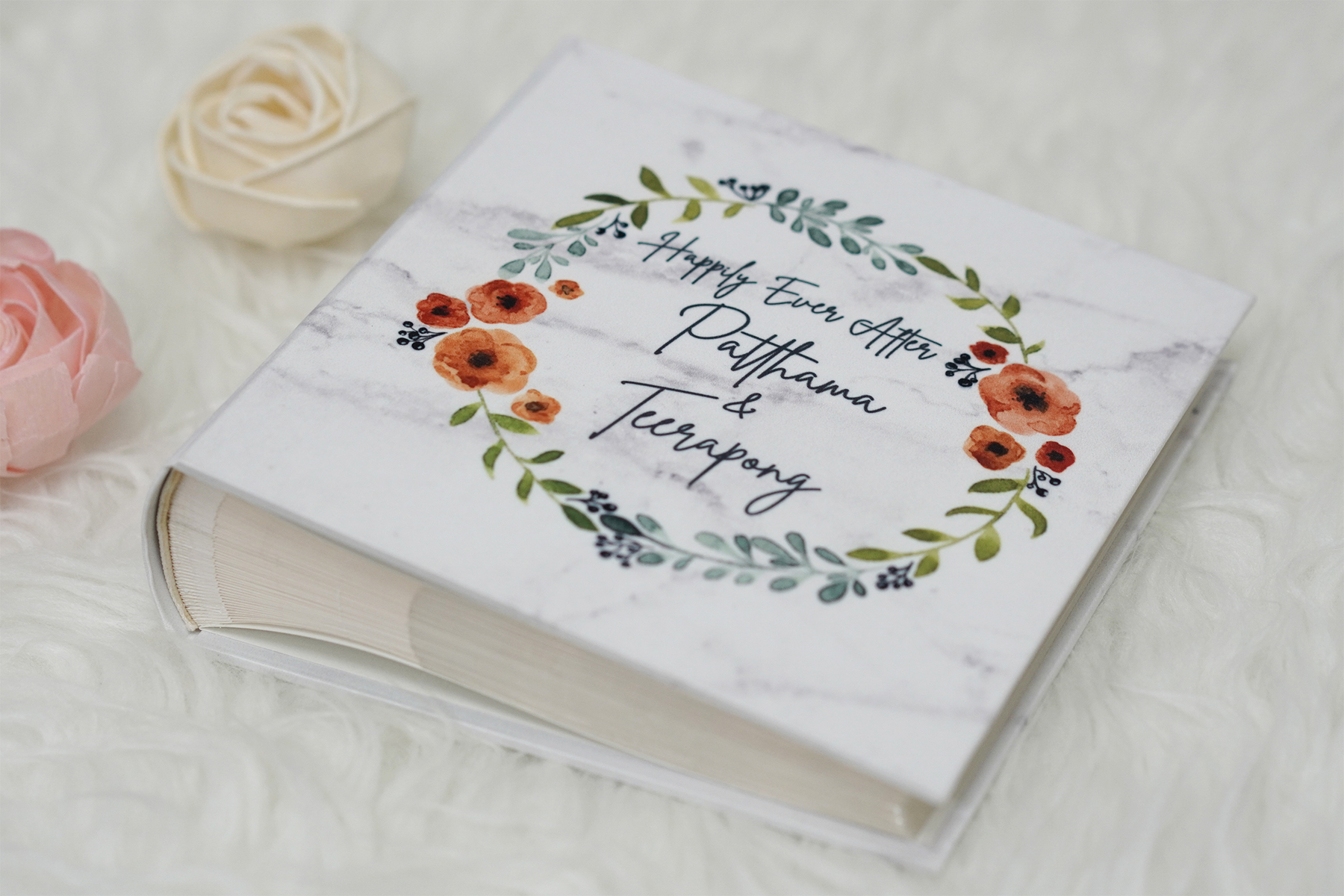 อัลบั้มสั่งทำใส่ชื่อ ลายหินอ่อน - Marble - Watercolour Floral Frame