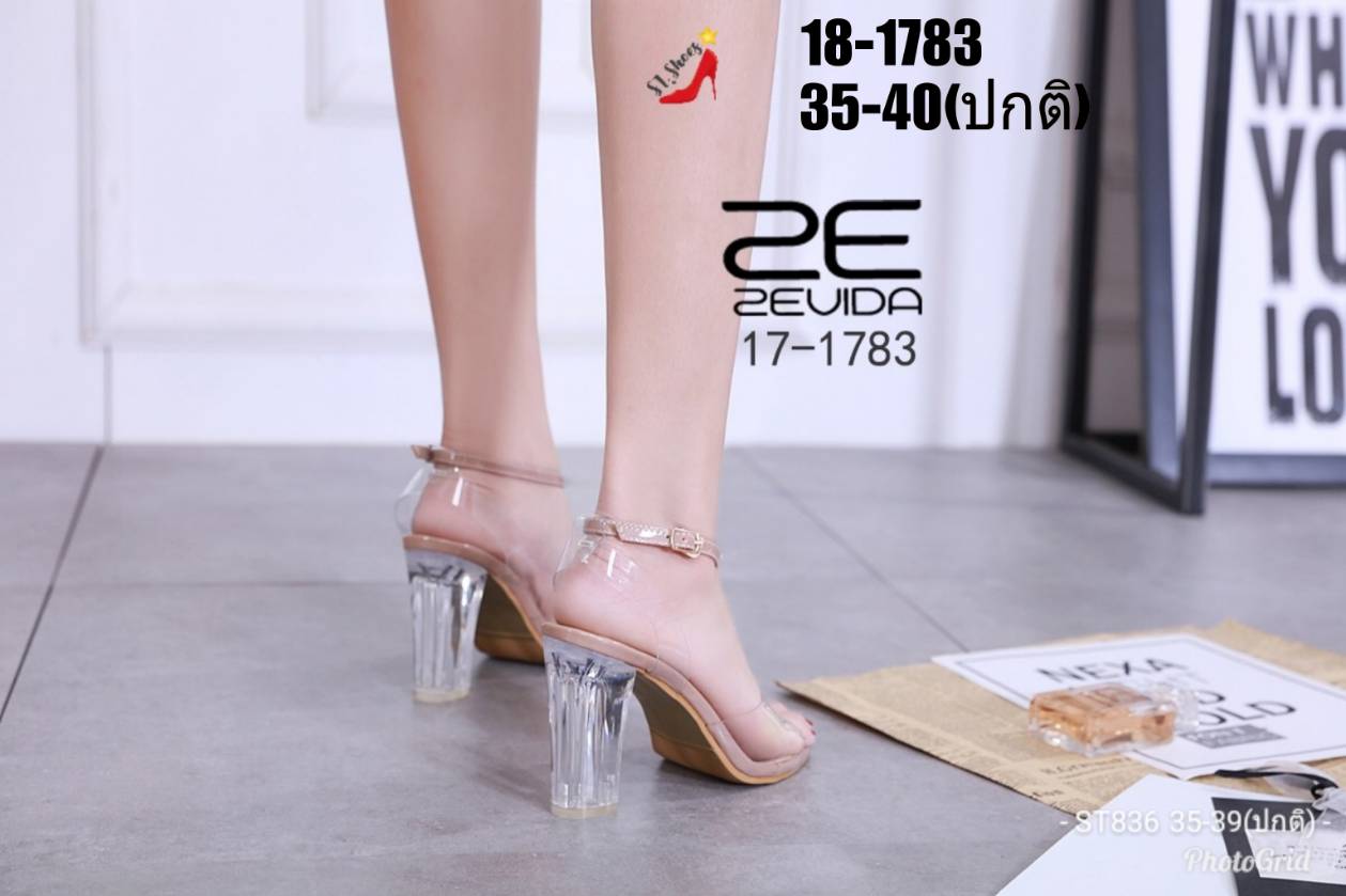 รองเท้าส้นแก้วอะคริลิค T-Strap (สีดำ)