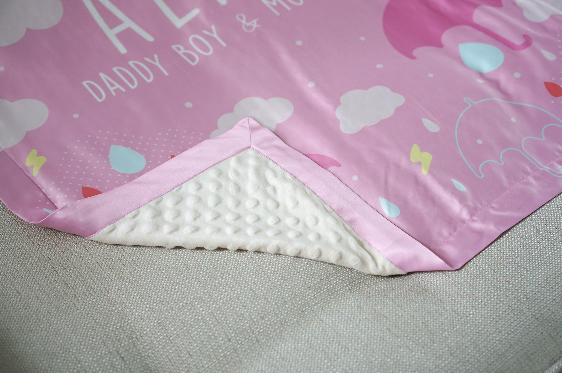 ผ้าห่มเด็ก ใส่ชื่อ ลาย Raindrops - Pink