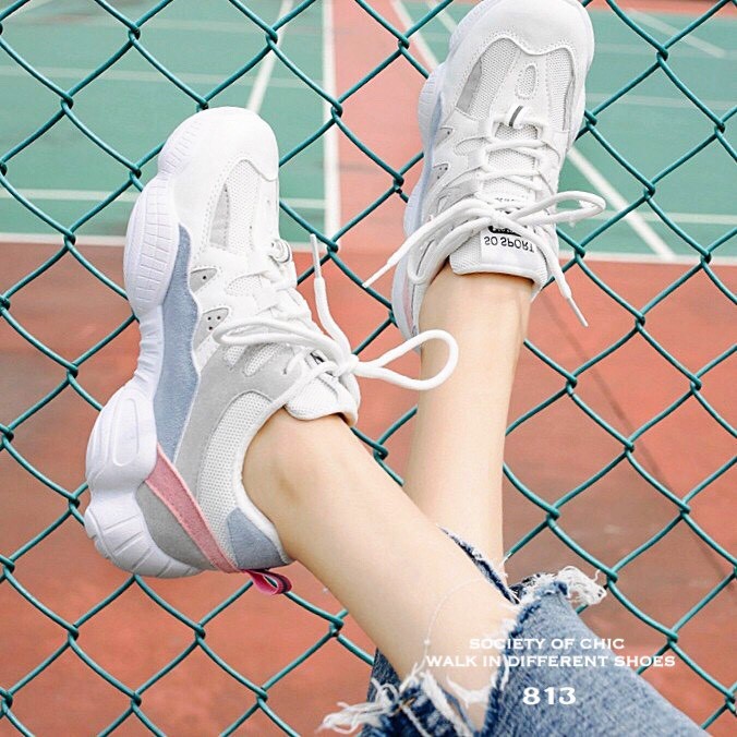 รองเท้าผ้าใบทรง Sportแต่งสี (สีน้ำตาล)