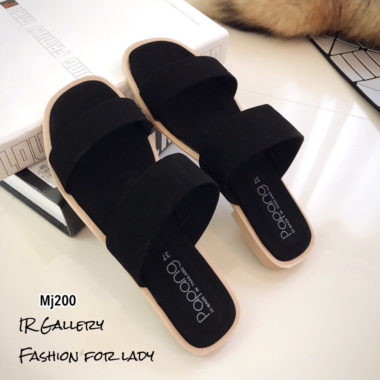รองเท้าแตะสวมคาดหน้า2ชั้น (สีชมพู)