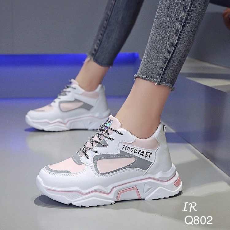 รองเท้าผ้าใบพียูเรืองแสงทรงSport (สีชมพู)