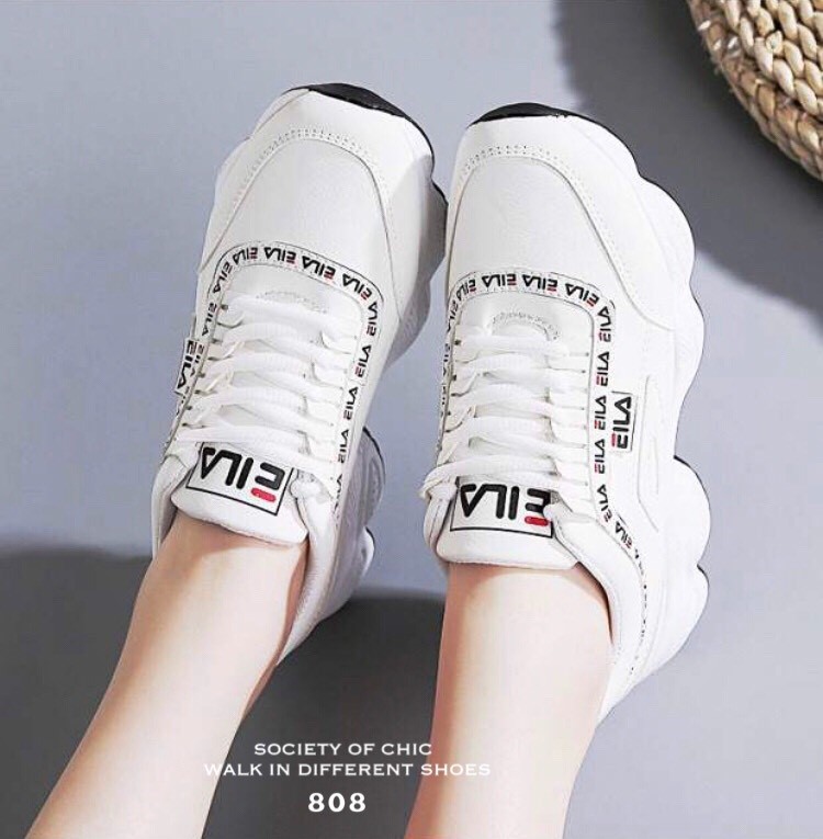 รองเท้าผ้าใบสไตล์Sportแต่งลาย (สีชมพู)