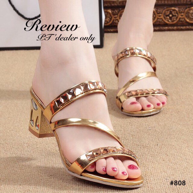 พร้อมส่ง : รองเท้าส้นตันเมทัลลิค (สีทอง)