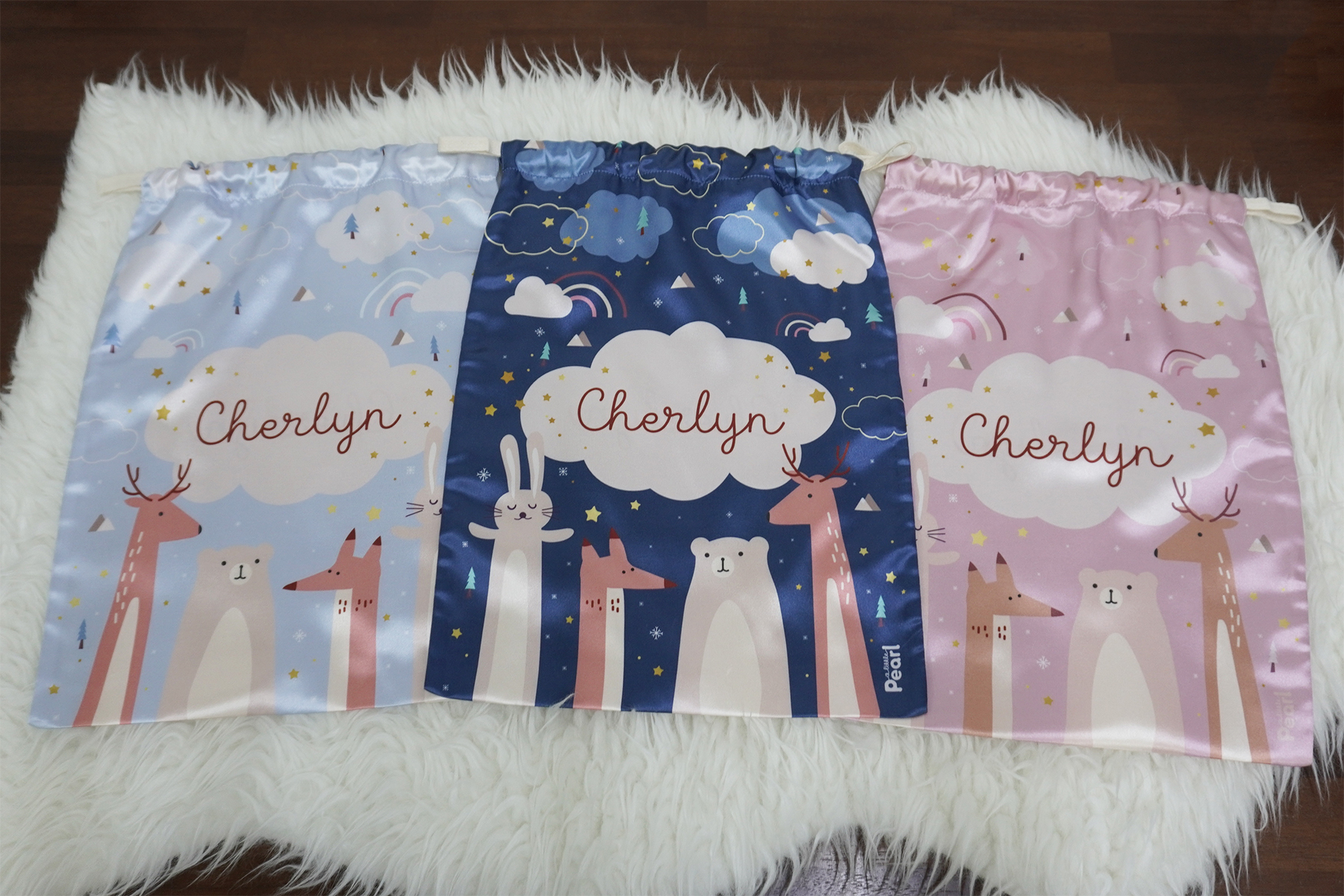 ถุงผ้าซาติน ไซส์ L สั่งทำใส่ชื่อ Set - Woodland (Free กล่องของขวัญ)