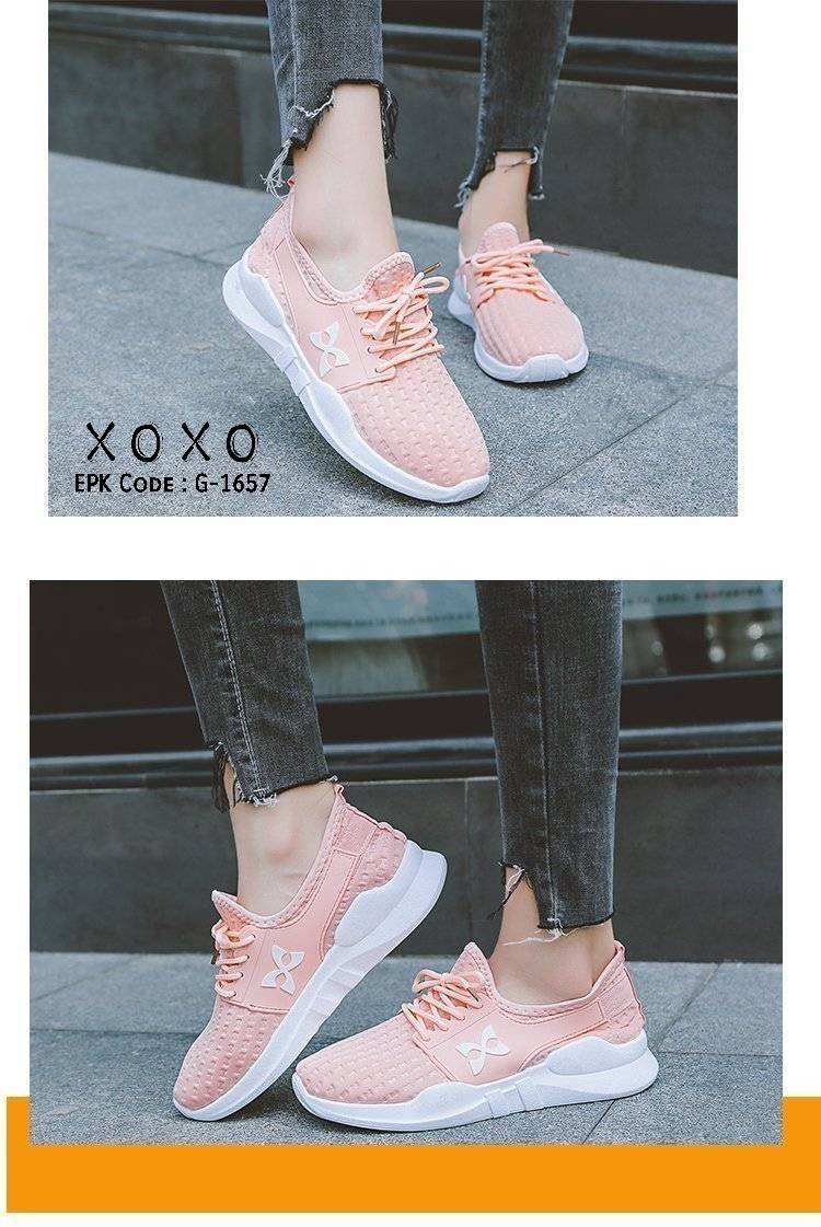 รองเท้าผ้าใบทรง Sport แต่งโลโก้X (สีชมพู)