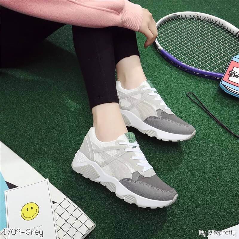 รองเท้าผ้าใบทรง Sport แต่งสีพาสเทล (สีชมพู)