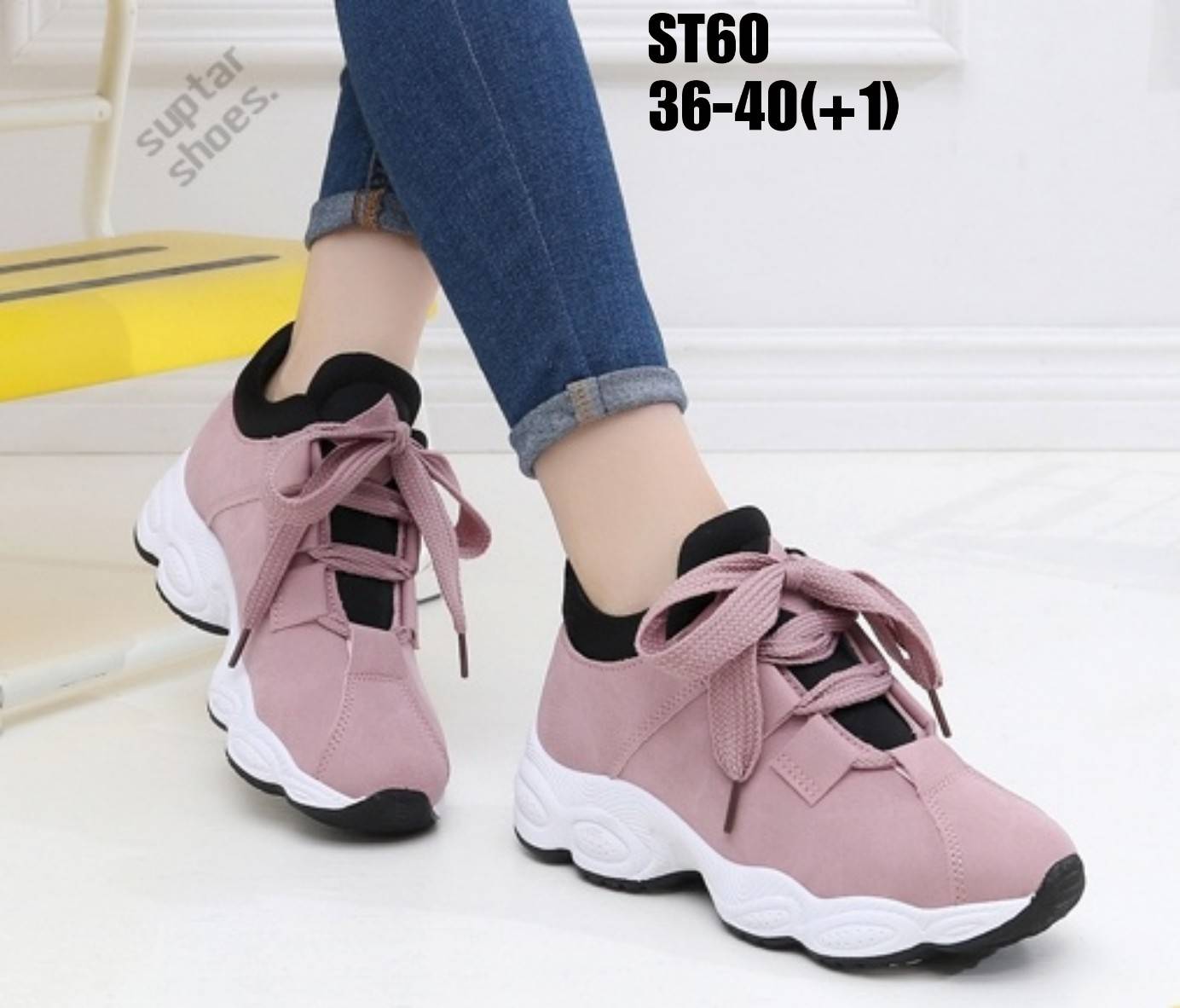 รองเท้าผ้าใบแฟชั่นทรง Sportแต่งขอบซัพพอร์ต (สีชมพู)