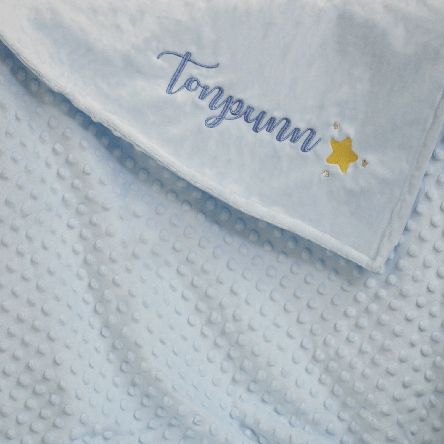 ผ้าห่ม Minky - สีฟ้า 75x100cm แบบปักชื่อ+icon - Star
