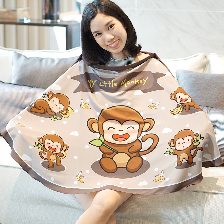 ผ้าคลุมให้นม สั่งทำใส่ชือ ลาย Monkey - Coffee