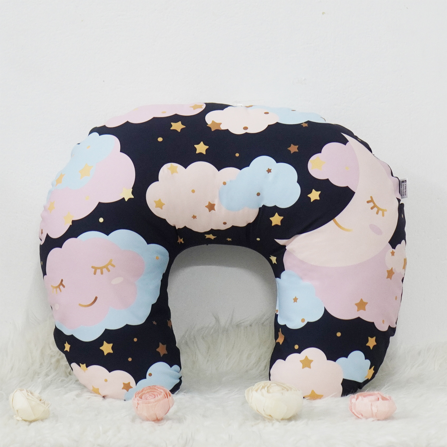 หมอนรองให้นม สั่งทำใส่ชื่อ ลาย Moon - Navy