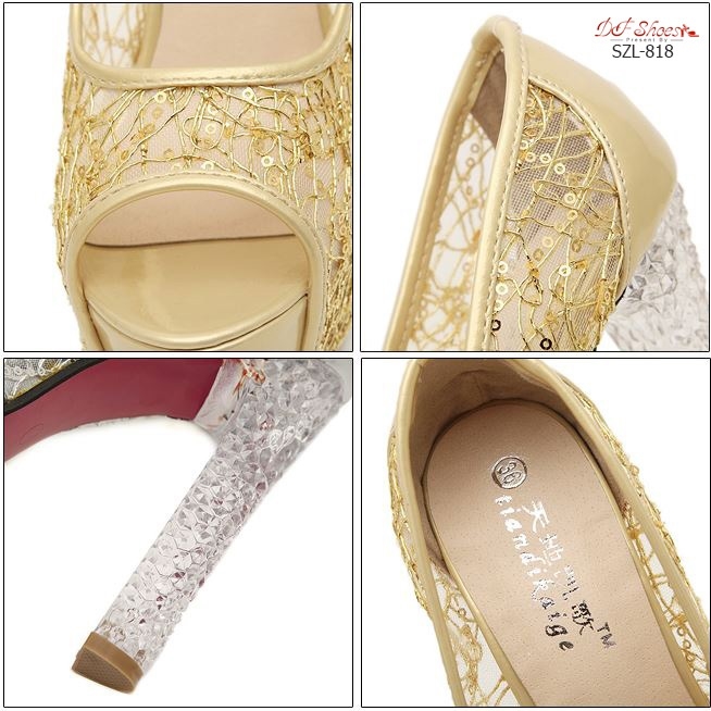 รองเท้าส้นสูงส้นคริสตัลใส (สีดำ)