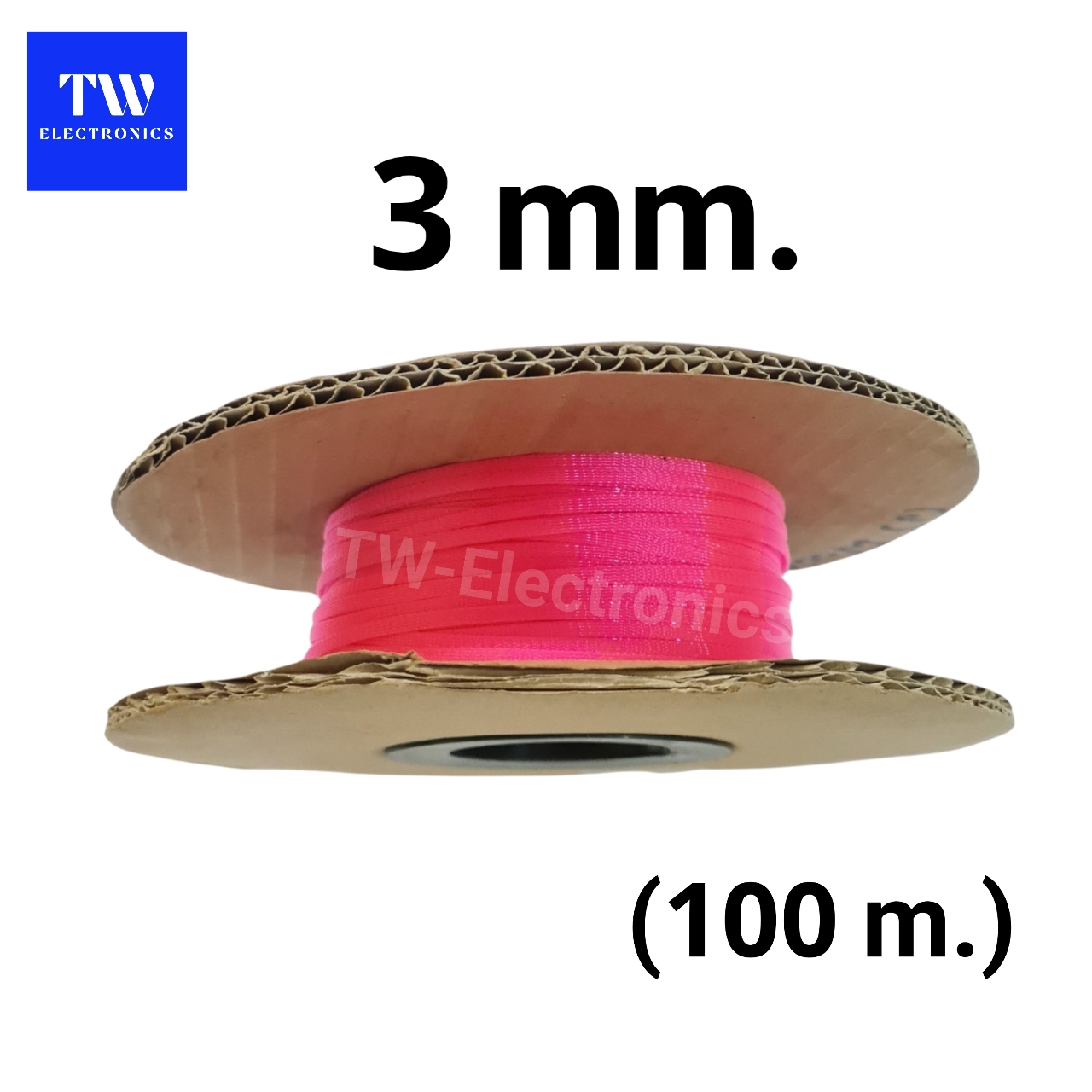 สายถักหุ้มสายไฟ 3 mm. (สีชมพู) / แบบม้วน 100 เมตร
