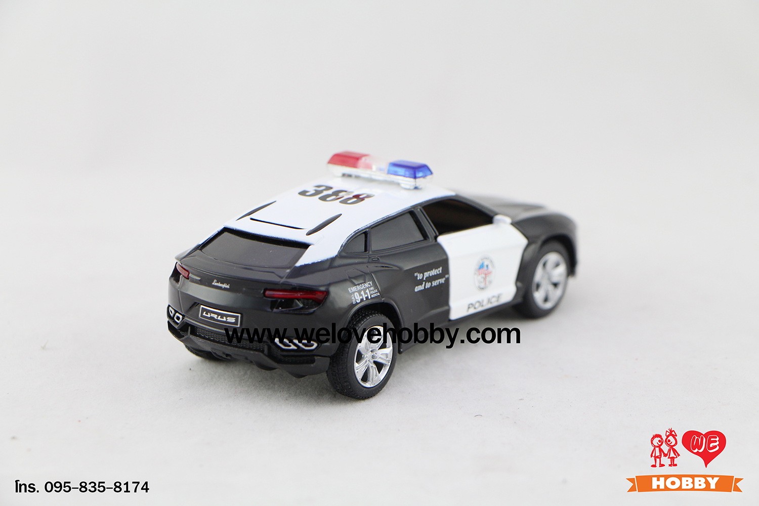 โมเดลรถตำรวจ Lamborghini Urus สีดำ-ขาว Scale 1:38