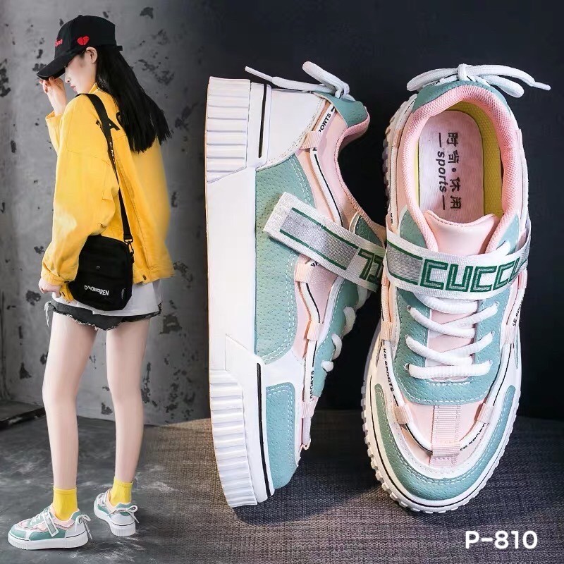 รองเท้าผ้าใบสไตล์Casualแต่งสีทูโทน (สีชมพู)