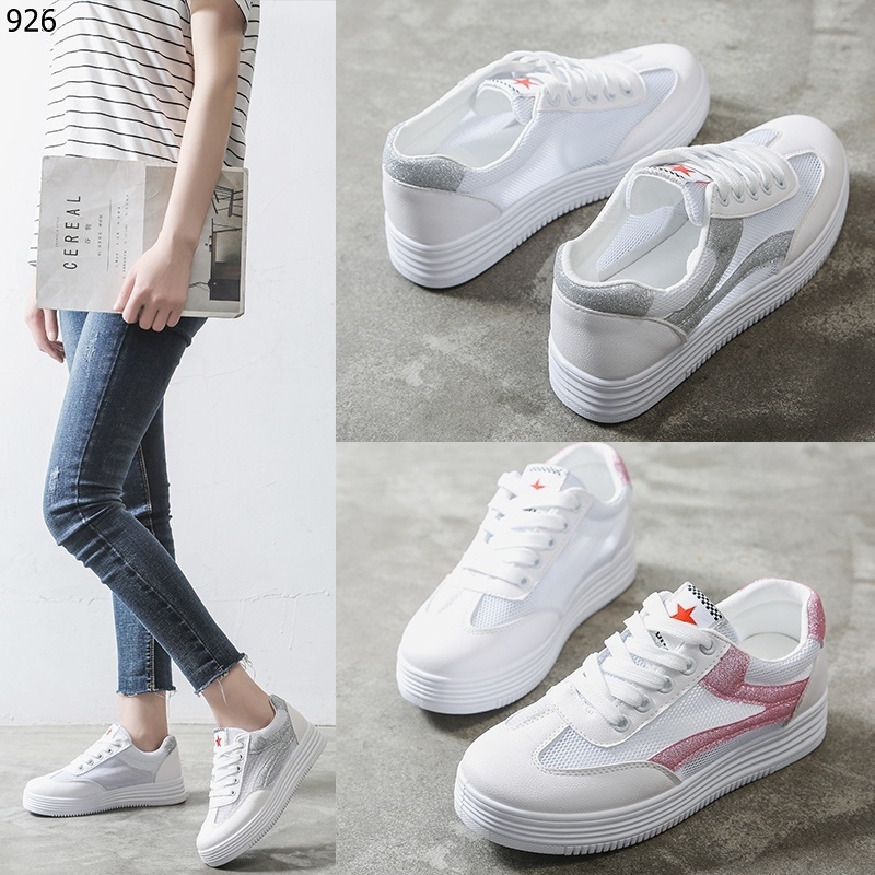 รองเท้าผ้าใบพียูสไตล์แฟชั่นเกาหลี (สีเทา)