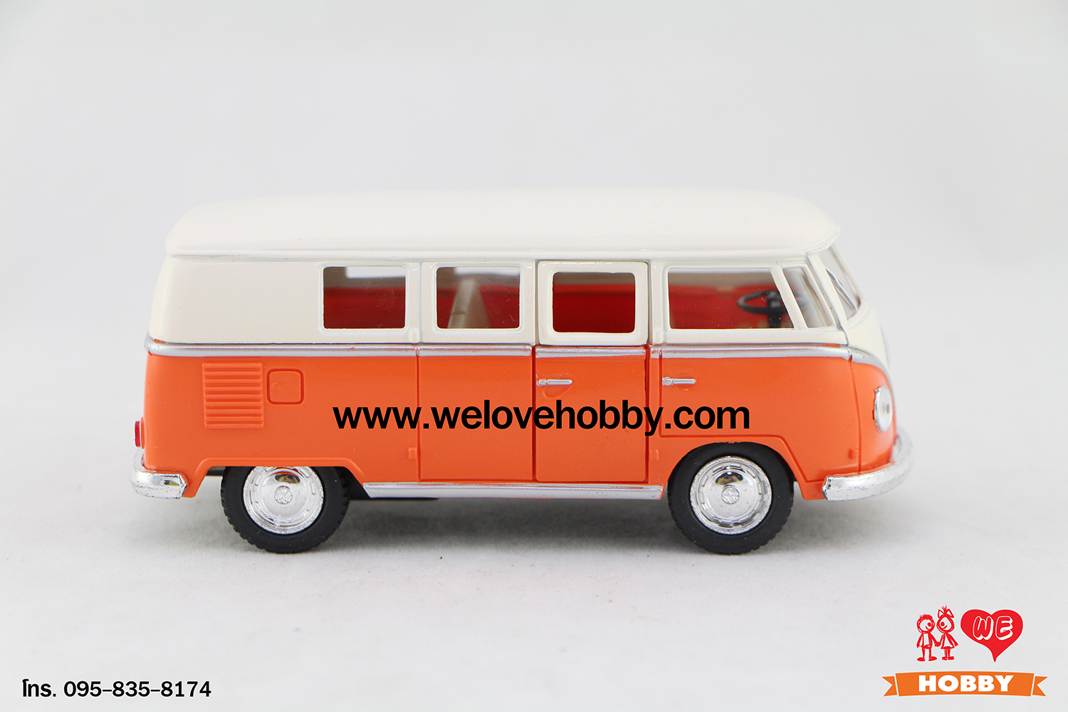 โมเดลรถตู้โฟล์คคลาสสิค 1962 Volkswagen Classical Bus สีส้ม-ครีม Scale 1:32