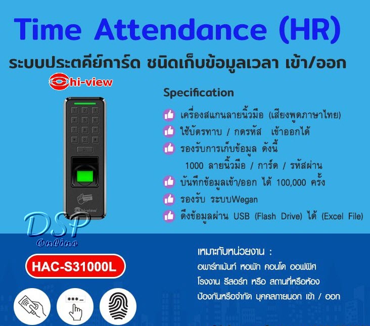 ขายถูก Hiview HAC-S31000L (Stand Alone) เครื่องทาบบัตร ประกันศูนย์